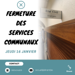 Fermeture des services communaux – Jeudi 16 janvier