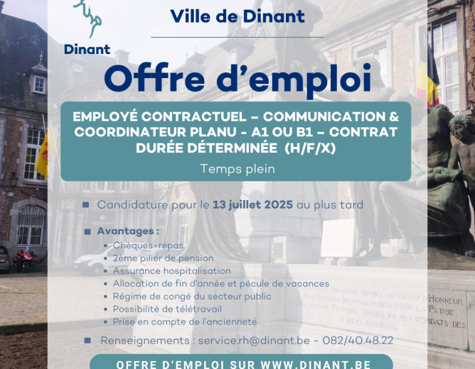 Un employé pour le service communication/coordinateur PLANU – A1 ou B1 – Contrat durée déterminée – Temps Plein (H/F/X)