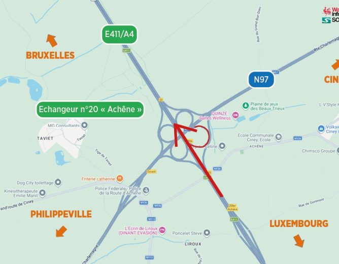 TRAVAUX – E411/A4 – Réparations urgentes à Achêne vers Bruxelles