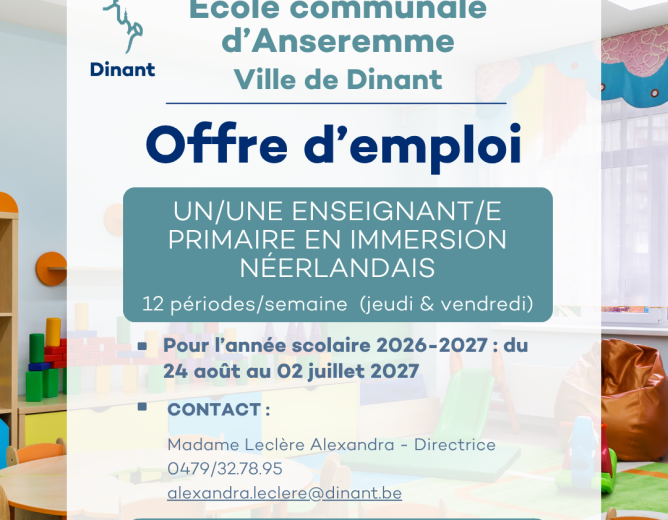 Offre d’emploi – Ecole Communale Anseremme