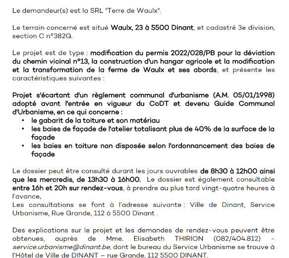 URBANISME – AVIS D’ANNONCE DE PROJET