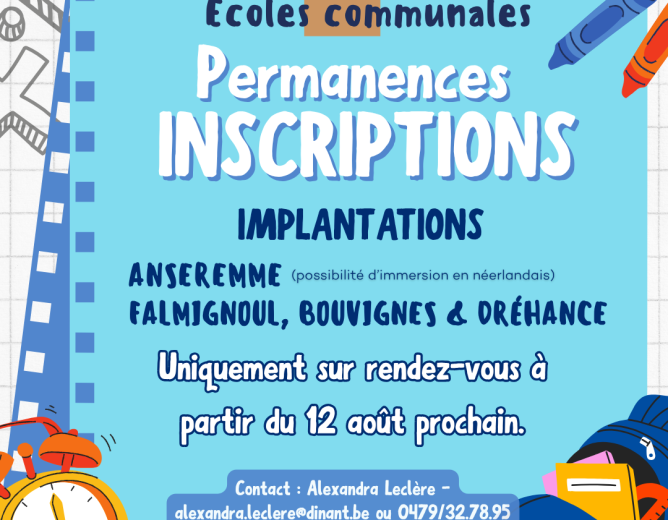 Permanences inscriptions – écoles communales
