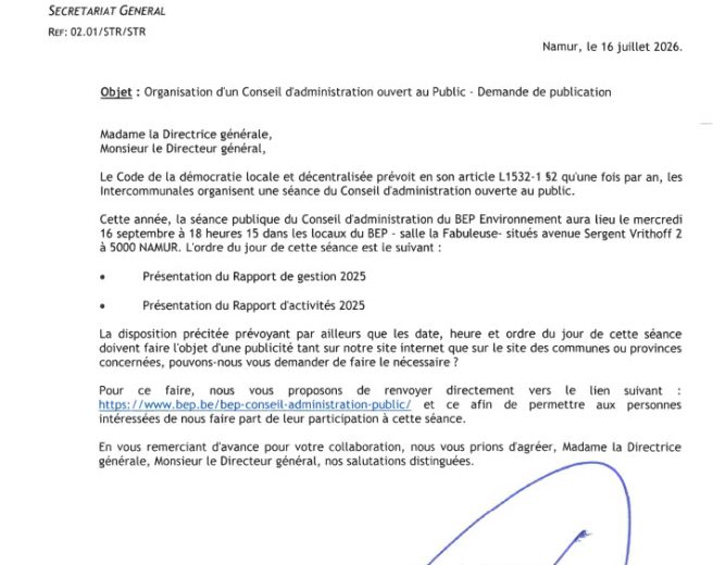 BEP Environnement : Conseil d&rsquo;administration ouvert au public du 16 septembre
